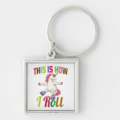 これが私の方法で転がす – ローラースケートで滑るユニコーン キーホルダー (正面)