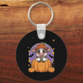 これが私の最後のハロウィン飛んでいるの骨格になる キーホルダー (正面)