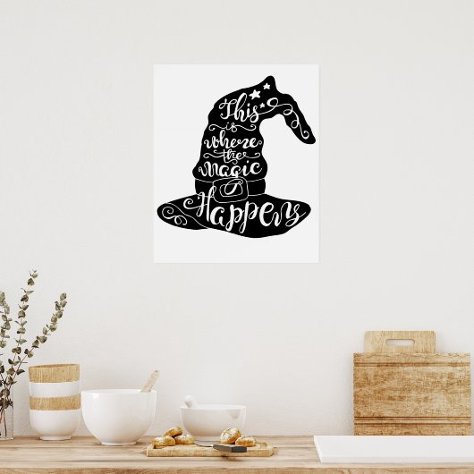 これが魔法が起こる場所//おもしろいハロウィーン ポスター (キッチン)