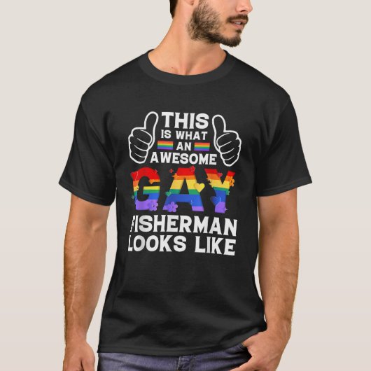 これはゲイ漁師がLGBTQのプライドのように見える Tシャツ (正面)