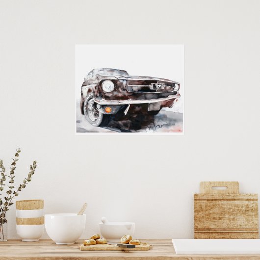 これはブラックサンシャイン:ヴィンテージマスタングカーアート ポスター (キッチン)