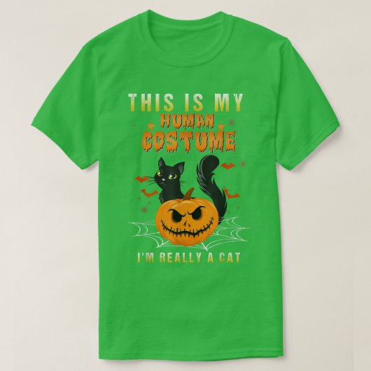 これは人間の衣装で本当にカボチャの猫 Tシャツ (デザイン正面)