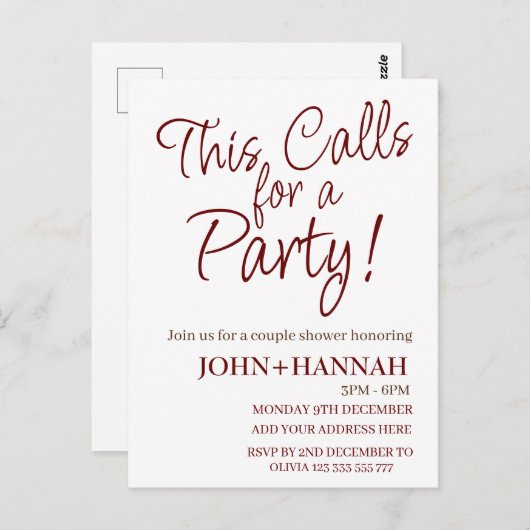 これは共同パーティーおもしろいのシャワーを呼び出す ポストカード (正面/裏面)