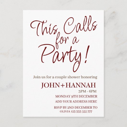 これは共同パーティーおもしろいのシャワーを呼び出す ポストカード (正面)