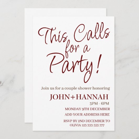 これは共同パーティーおもしろいのシャワーを呼び出す 招待状 (正面/裏面)