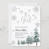 これは女の子の招待、銀の冬の赤ちゃんシャワー 招待状 (正面)