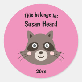 これは新学期かわいいアライグマのピンク ラウンドシール