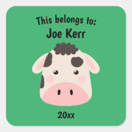 これは新学期かわいいカウグリーン スクエアシール