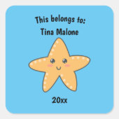 これは新学期かわいいヒトデの青 スクエアシール (正面)