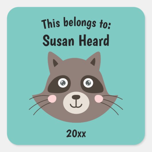 これは新学期かわいいラクーンアクア スクエアシール (正面)