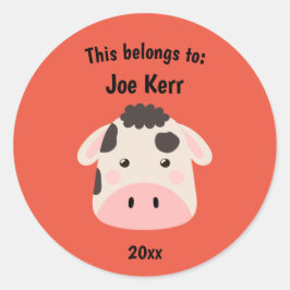 これは新学期かわいい牛の赤 ラウンドシール