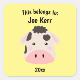 これは新学期かわいい牛の黄色に属する スクエアシール