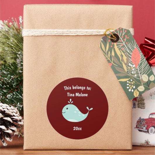 これは新学期ホエールマルーンのものだ ラウンドシール (クリスマス)