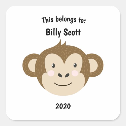 これは新学期モンキー顔ホワイトに属する スクエアシール (正面)
