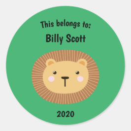 これは新学期ライオン顔グリーン ラウンドシール