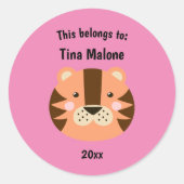 これは新学期虎顔ピンクに属する ラウンドシール (正面)