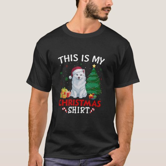 これは私のアメリカのエスキモー犬サンタハットクリスマス Tシャツ (正面)