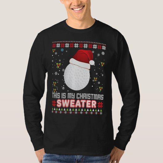 これは私のクリスマスセーターゴルフサンタ小妖精や小人醜いD Tシャツ (正面)