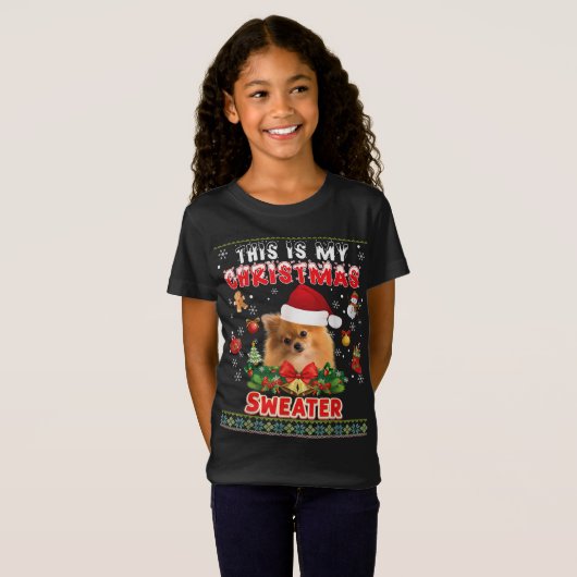 これは私のクリスマスセーターポメラニア犬ドッグ醜いM Tシャツ (正面フル)
