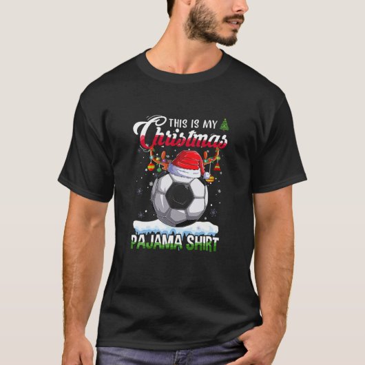 これは私のクリスマスパジャマのサッカークリスマスライトだ Tシャツ (正面)