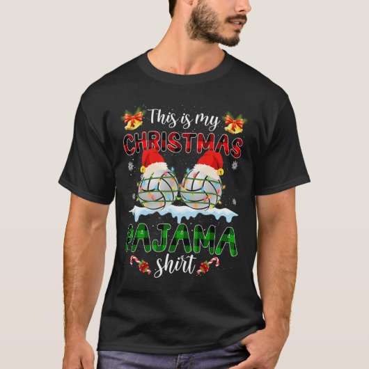 これは私のクリスマスパジャマサンタバレーボールクリスマス Tシャツ (正面)