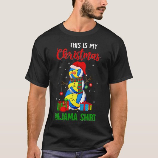 これは私のクリスマスパジャマサンタバレーボール愛好家 Tシャツ (正面)
