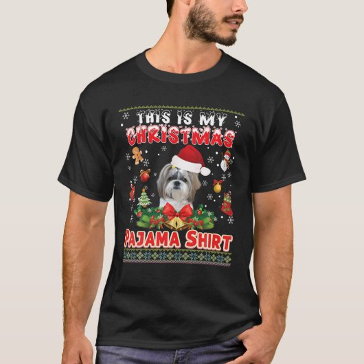 これは私のクリスマスパジャマシャツシーズー(犬)Tzu Dog Ugl Tシャツ (正面)