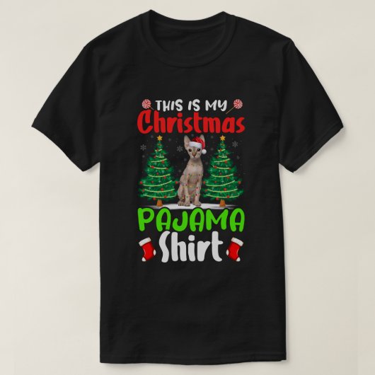 これは私のクリスマスパジャマシャツスフィンクス猫クリス Tシャツ (デザイン正面)