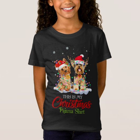 これは私のクリスマスパジャマシャツヨークシャーテリアサンタハット Tシャツ (正面)