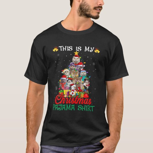 これは私のクリスマスパジャマスコティッシュフォールドツリーです Tシャツ (正面)