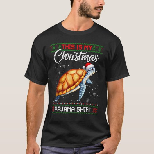 これは私のクリスマスパジャマタートルサンタ醜いクリスマス Tシャツ (正面)