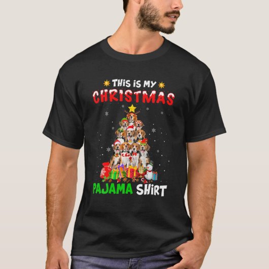 これは私のクリスマスパジャマビーグル犬のクリスマスツリー Tシャツ (正面)