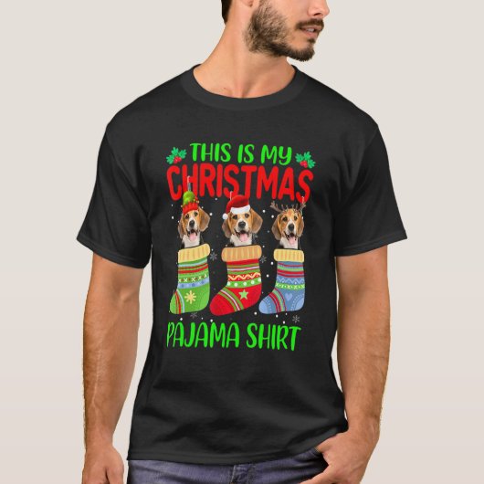 これは私のクリスマスパジャマビーグル靴下の犬Pu Tシャツ (正面)
