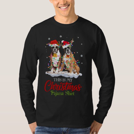これは私のクリスマスパジャマボクサードッグサンタハットリー Tシャツ (正面)