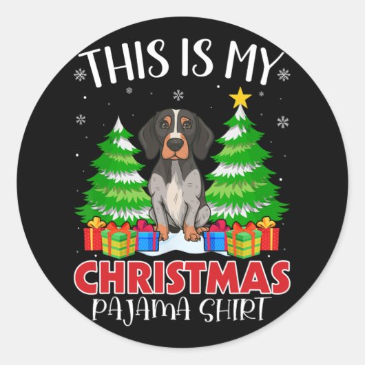 これは私のクリスマスパジャマ英語ポインタ犬Xmである ラウンドシール (正面)