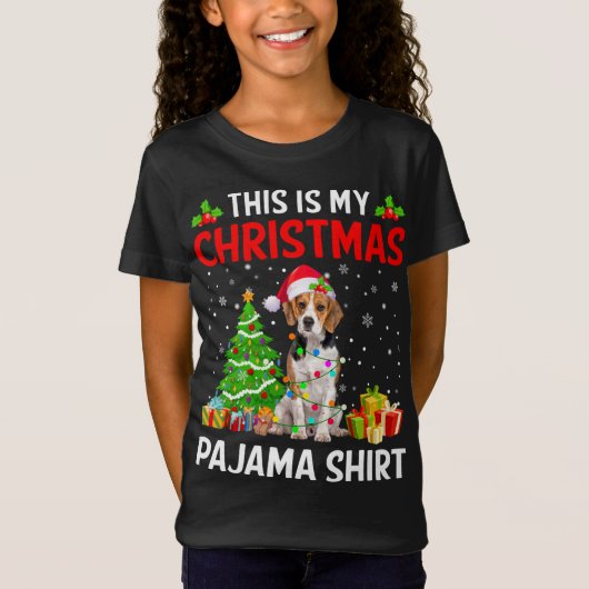 これは私のクリスマスビーグル犬パジャマクリスマスライト Tシャツ (正面)