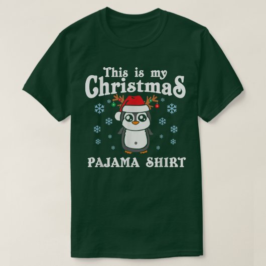 これは私のクリスマスペンギンパジャマサンタハット雪 Tシャツ (デザイン正面)
