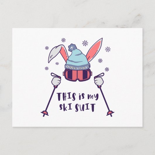 これは私のスキースーツのスキーポール付きスキーのウサギ ポストカード (正面)