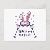 これは私のスキースーツのスキーポール付きスキーのウサギ ポストカード (正面)