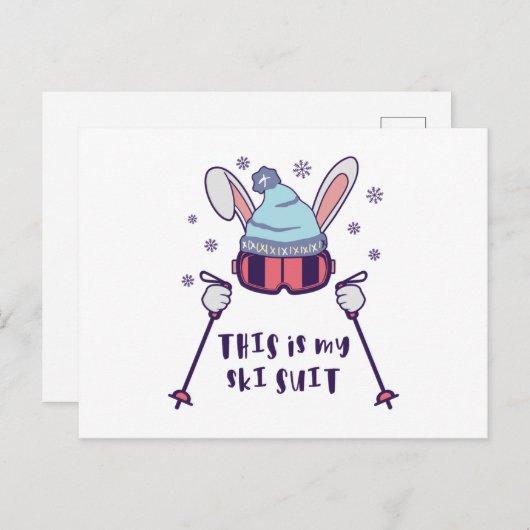 これは私のスキースーツのスキーポール付きスキーのウサギ ポストカード (正面/裏面)