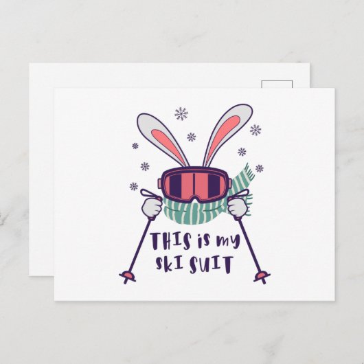 これは私のスキースーツのスキーポール付きスキーのウサギ ポストカード (正面/裏面)