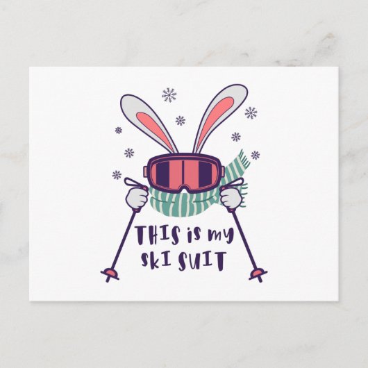 これは私のスキースーツのスキーポール付きスキーのウサギ ポストカード (正面)