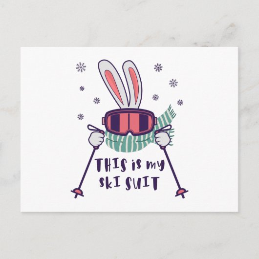 これは私のスキースーツのスキーポール付きスキーのウサギ ポストカード (正面)