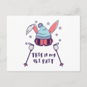 これは私のスキースーツのスキーポール付きスキーのウサギ ポストカード (正面)