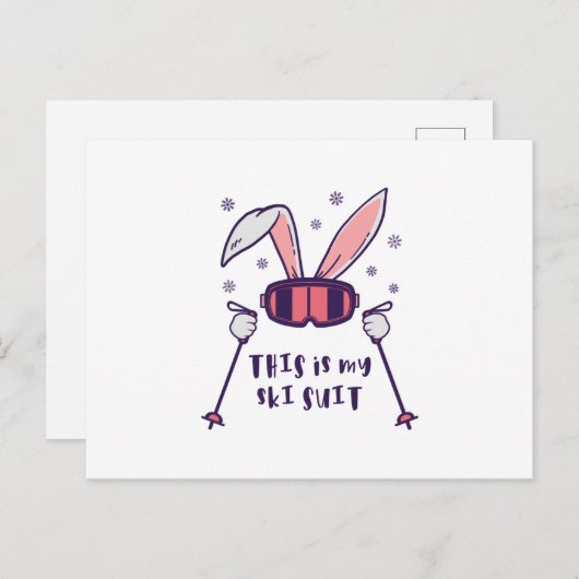 これは私のスキースーツのスキーポール付きスキーのウサギ ポストカード (正面/裏面)