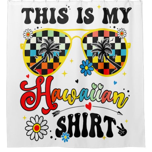 これは私のハワイアンサンセットトロピカルコスチュームパーティー シャワーカーテン (正面)