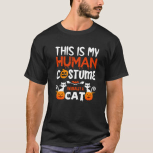 これは私の人間のコスチュームです、私は本当に猫です、かぼちゃのハロウィン H Tシャツ