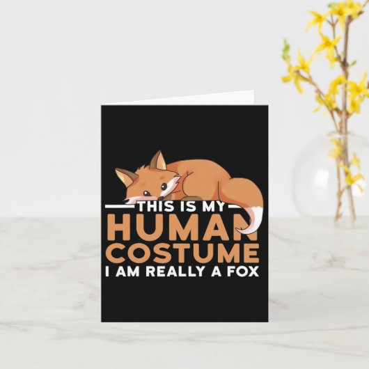 これは私の人間の衣装である私は本当にキツネハロウィー カード (黄色い花)