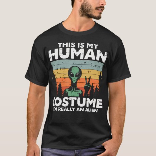 これは私の人間用のコスチューム 本当はエイリアンです 面白い メンズ Tシャツ (正面)