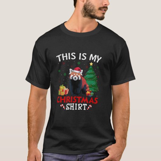 これは私の赤いパンダサンタハットクリスマスパジャマT Tシャツ (正面)